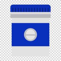 wit pak van pillen met een blauw pet, pillen, behandeling, cilinder, plastic, geneesmiddel, vlak ontwerp, verpakking, tekenfilm stijl. Gezondheid zorg concept. lijn icoon voor bedrijf en reclame vector
