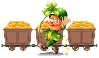 Leprechaun met drie karren van goud vector