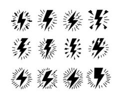 hand- getrokken tekening elektrisch bliksem symbool schetsen. donder icoon vector