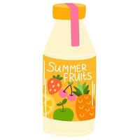 verkoudheid zomer cocktail in glas fles. vers oranje limonade, citrus Frisdrank, sappig zacht drinken met citroenzuur smaak. smakelijk fruit verfrissing, sap. vlak illustratie geïsoleerd vector