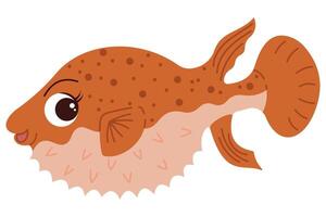tekenfilm fugu vis oceaan dier exotisch onderwater- schattig schepsel marinier fauna gevaarlijk vector