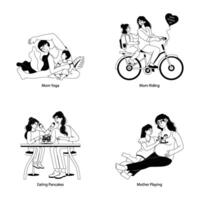 reeks van moeder bonding glyph illustraties vector