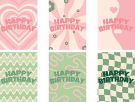 gelukkig verjaardag kaart reeks groen en roze vector