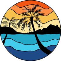 retro zonsondergangen in de stijl abstract achtergrond met een zonnig verloop. silhouetten van palm bomen. ontwerp sjabloon voor logo, insignes. geïsoleerd wit achtergrond. vector
