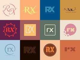 rx logo bedrijf sjabloon. brief r en X logo. reeks verschillend klassiek serif belettering en modern stoutmoedig tekst met ontwerp elementen. eerste doopvont typografie. vector