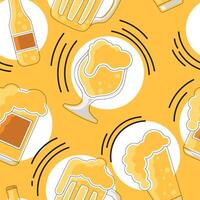 bier bril en flessen gekleurde schetsen patroon achtergrond vector