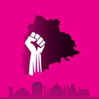 telangana vorming dag, telangana staat vorming dag viering - telangana martelaren gedenkteken revolutie hand, gelukkig telangana staat vorming dag in engels. juni 2e, hyderabad beroemd silhouetten vector