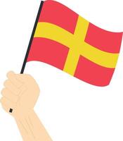 hand- Holding en stijgende lijn de maritiem vlag naar staan voor de brief r illustratie vector