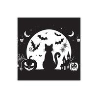 halloween zwart kat silhouet, zwart kat zwart en wit kleur, zwart kat kunst ontwerp stijl vector