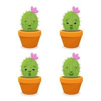 reeks van illustraties van schattig tekenfilm cactus met grappig gezichten in potten en met planten. kan worden gebruikt voor kaarten, uitnodigingen of Leuk vinden sticker. vector