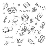 podcast set. illustratie in tekening stijl. vector