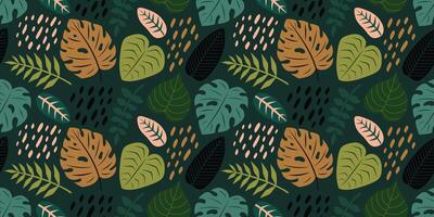 naadloos patroon met tropisch bladeren. abstract exotisch gebladerte achtergrond. modern exotisch oerwoud planten, monster, banaan boom. vlak illustratie vector