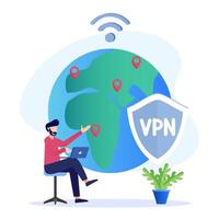 illustratie grafisch tekenfilm karakter van vpn vector