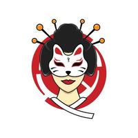 Japanse geisha met illustratie van het kitsune-masker vector