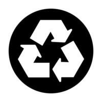 zwart en wit recycle geïsoleerd ronde sticker, symbool vector