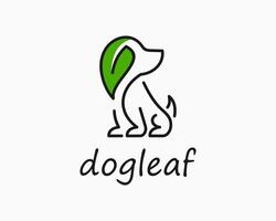hond puppy hoektand huisdier blad groen vers biologisch lijn kunst tekening logo ontwerp illustratie vector