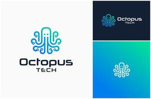 Octopus inktvis kraken stroomkring voelhoorn technologie digitaal futuristische logo ontwerp illustratie vector