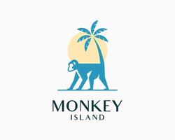 aap chimpansee aap primaat eiland palm boom zon vakantie vakantie logo ontwerp illustratie vector