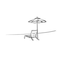 strandstoel en parasol in de zomer illustratie vector geïsoleerd op witte achtergrond lijntekeningen.