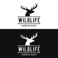 hert gewei en wijnoogst hert hoofd logo sjabloon ontwerp.logo voor kenteken, herten jager, avontuur en dieren in het wild. vector