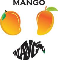 vers mango met mango plak en bladeren illustratie.fresh geel mango met mango bladeren en plakjes. zomer fruit voor gezond levensstijl. biologisch fruit. tekenfilm stijl. vector