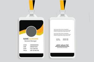 modern en schoon bedrijf ID kaart kaart sjabloon. zakelijke modern bedrijf ID kaart kaart ontwerp sjabloon met geel kleur. professioneel ID kaart kaart ontwerp sjabloon. bedrijf werknemer ID kaart kaart sjabloon. vector