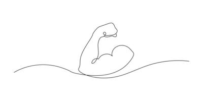 man's hand- shows een vuist Aan de biceps in lijn stijl. doorlopend een lijn tekening concept van sterkte en mannelijkheid, sport. vector