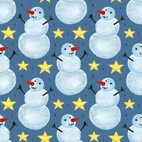 winter vakantie hand getrokken naadloze patroon achtergrond vrolijk kerstfeest en gelukkig nieuwjaar sneeuwpop met ster inpakpapier verpakking ontwerp vector