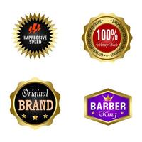 reeks van kwaliteit badges en etiketten ontwerp elementen. gouden insigne etiketten en laurier retro wijnoogst verzameling. embleem premie luxe logo in retro stijl sjabloon badges verzameling. vector