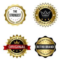 reeks van kwaliteit badges en etiketten ontwerp elementen. gouden insigne etiketten en laurier retro wijnoogst verzameling. embleem premie luxe logo in retro stijl sjabloon badges verzameling. vector