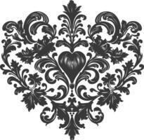 silhouet haard vorm barok ornament met filigraan bloemen element zwart kleur enkel en alleen vector