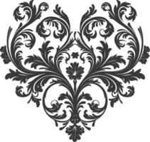 silhouet haard vorm barok ornament met filigraan bloemen element zwart kleur enkel en alleen vector