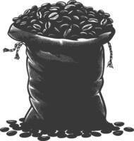 silhouet zak van rauw koffie bonen zwart kleur enkel en alleen vector