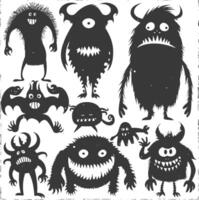 silhouet grappig monsters verzameling reeks zwart kleur enkel en alleen vector