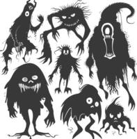 silhouet grappig monsters verzameling reeks zwart kleur enkel en alleen vector