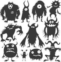 silhouet grappig monsters verzameling reeks zwart kleur enkel en alleen vector