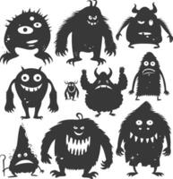 silhouet grappig monsters verzameling reeks zwart kleur enkel en alleen vector