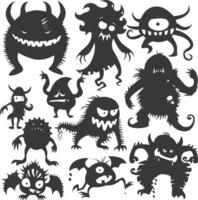 silhouet grappig monsters verzameling reeks zwart kleur enkel en alleen vector