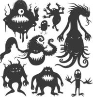 silhouet grappig monsters verzameling reeks zwart kleur enkel en alleen vector