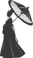 silhouet onafhankelijk Koreaans Dames vervelend hanbok met paraplu zwart kleur enkel en alleen vector