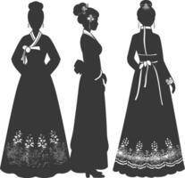 silhouet onafhankelijk Koreaans Dames vervelend hanbok zwart kleur enkel en alleen vector