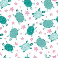 naadloos schattig zomerpatroon. schildpad en zeester pastelkleuren. vector