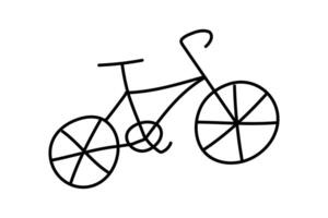 tekening fiets kant visie. geïsoleerd getrokken fiets. schets kunst sport- apparatuur. rijden door persoonlijk vervoer. hobby's, vrije tijd. zwart en wit contour tekening voor kinderen. gemakkelijk illustratie vector