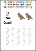 nummerspoor en kleur kwartel. kwartel tellen vector