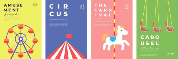 amusement park feestelijk minimaal modieus poster set. ferris wiel en circus Aan afdrukken. carnaval kermis carrousel minimalistisch creatief ontwerp spandoek. pret eerlijk festival gemakkelijk vlak eps modern aanplakbiljet vector