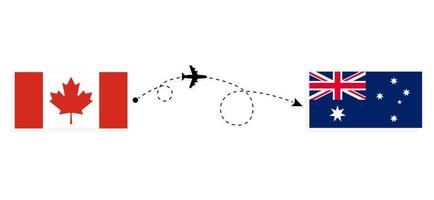 vlucht en reis van Canada naar Australië per reisconcept voor passagiersvliegtuigen vector