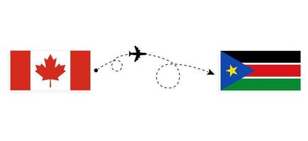 vlucht en reis van Canada naar Zuid-Soedan per reisconcept voor passagiersvliegtuigen vector