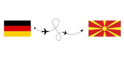 vlucht en reis van duitsland naar macedonië per passagiersvliegtuig reisconcept vector