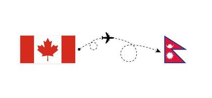 vlucht en reis van Canada naar Nepal per reisconcept voor passagiersvliegtuigen vector