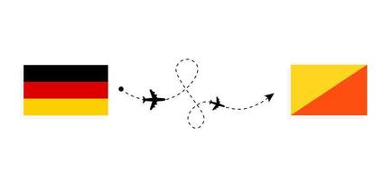 vlucht en reis van duitsland naar bhutan per passagiersvliegtuig reisconcept vector